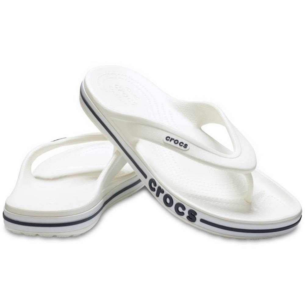 NWT CROCS Bayaband White/Navy Flip Flops W9/M7